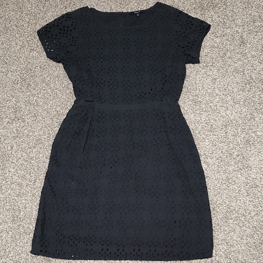 Navy Eyelet Cutout Waist Dress
